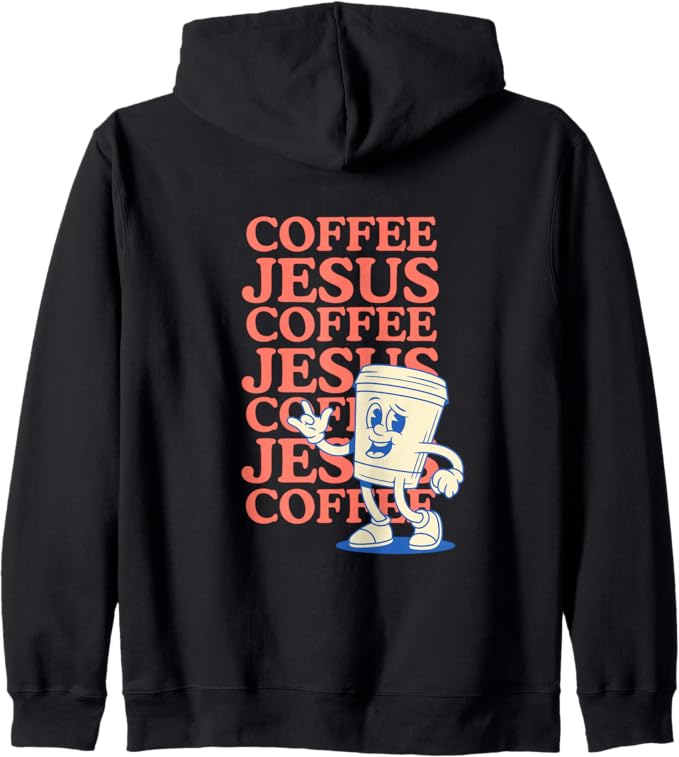 Coffee and Jesus All-Over Pattern Zip Hoodie